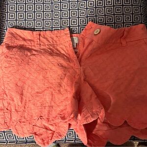 Crown & Ivy Coral Scalloped High Waist Shorts